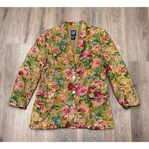 Vintage Gap Blazer Womens Large 80s 90s Linen Blend Floral Oversized Jacket READ
